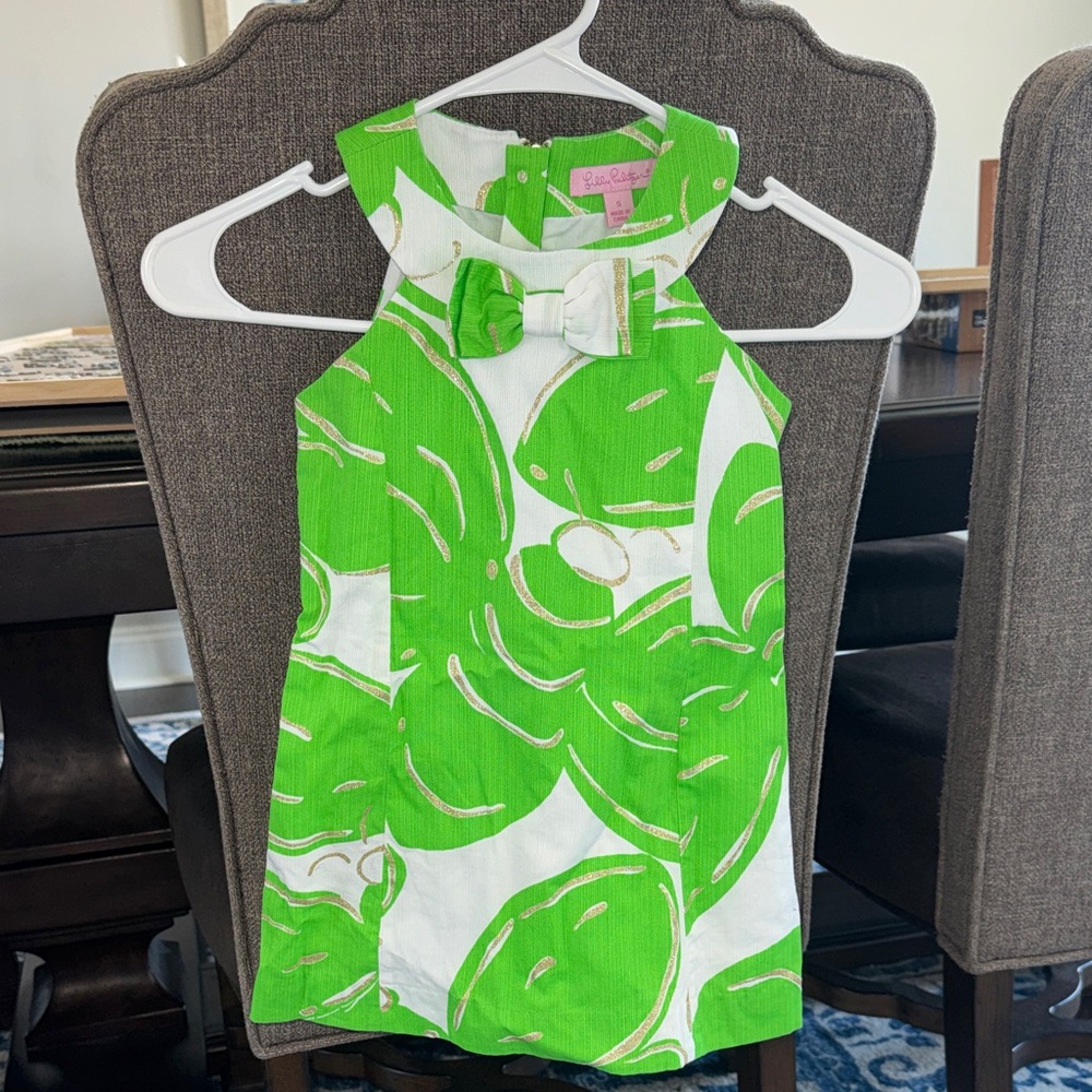 Lilly Pulitzer Green and White girls Dress size 5 bow shift